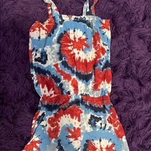 Red, white & blue tye dye romper.